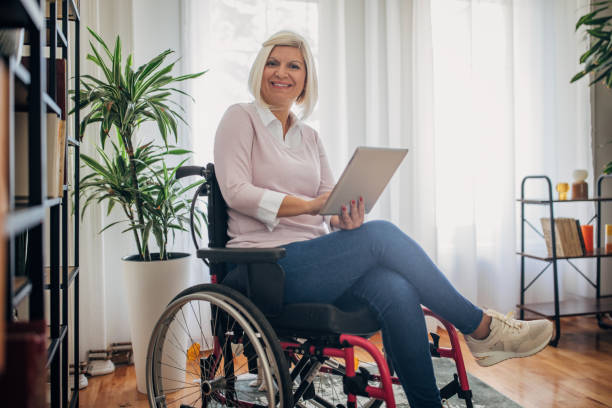 istock Disabled woman at home 1436548818