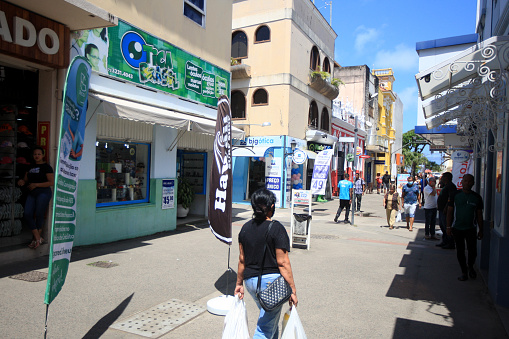 ilheus, bahia, brazil - october 7, 2022: sidewalk view in the commercial area in the city of Ilheus.