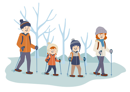 Illustration Of A Family Doing Snow Trekking Stock Illustration ...