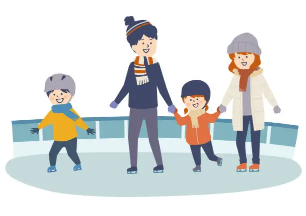 Vector illustration of Illustration of a family skating