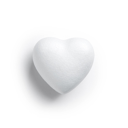 Love shape make from styrofoam board isolated on white background