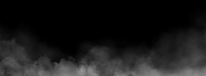 Gray smoke on black background. Misty fog effect texture overlays for text or space