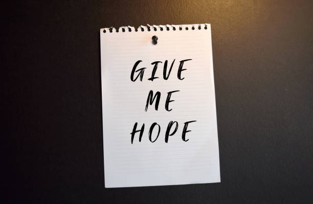 istock Paper note with GIVE ME HOPE. written on black slate board 1436576245