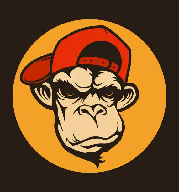 Vector illustration of Gorilla, Ape, character mascot. Monkey head in a cap