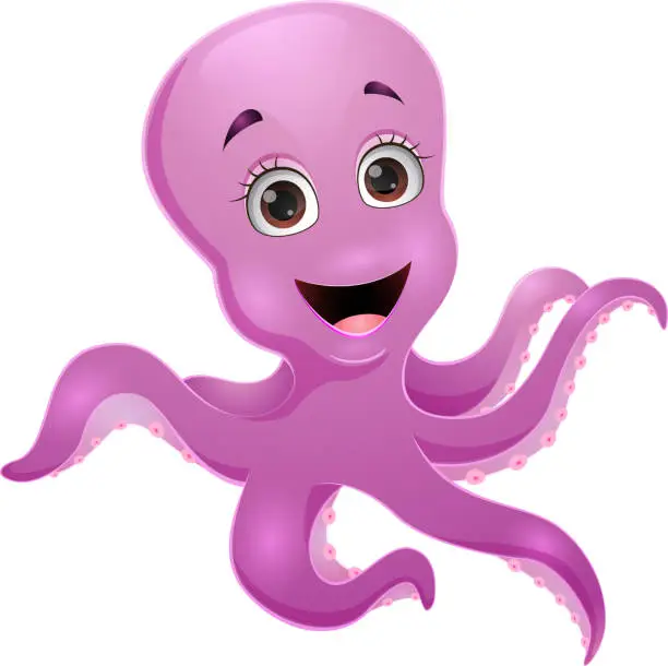 Vector illustration of BasCute purple octopus on white backgroundic RGB