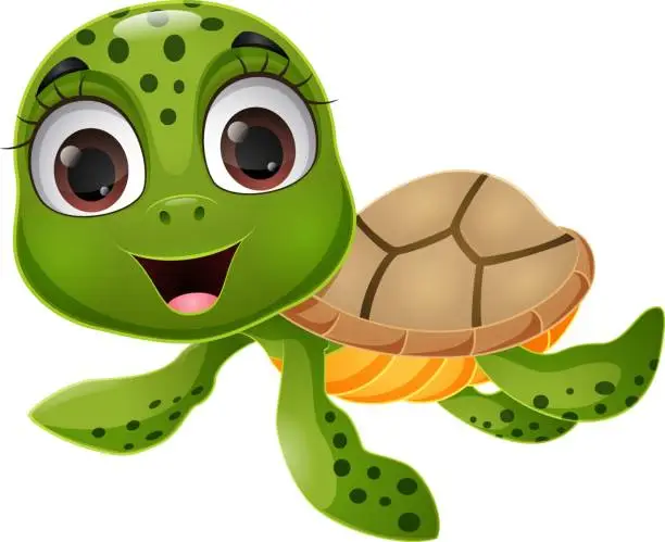 Vector illustration of Cute sea turtle cartoon on white background