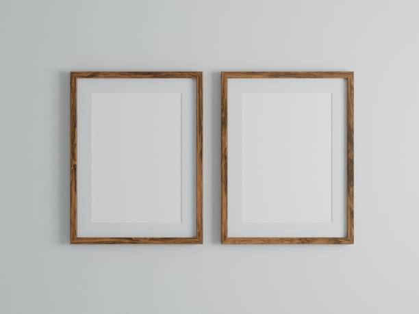 istock Vertical wood frame mockup on wall. 3d rendering, 3d illustration 1436579044