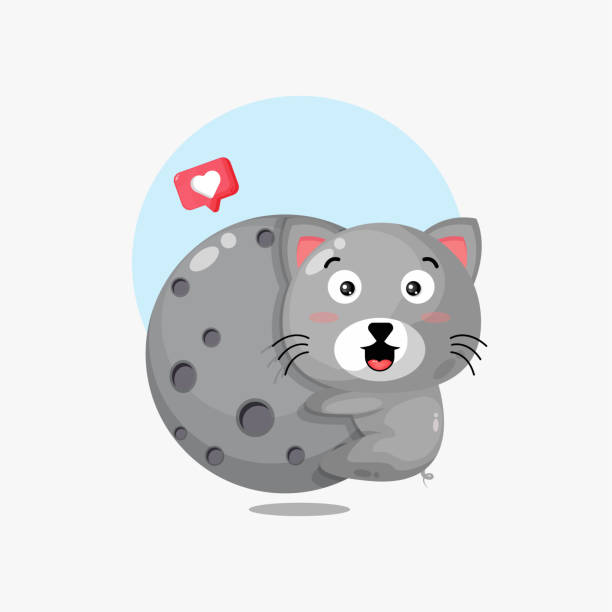istock Illustration of a cute cat hugging the moon 1436589008