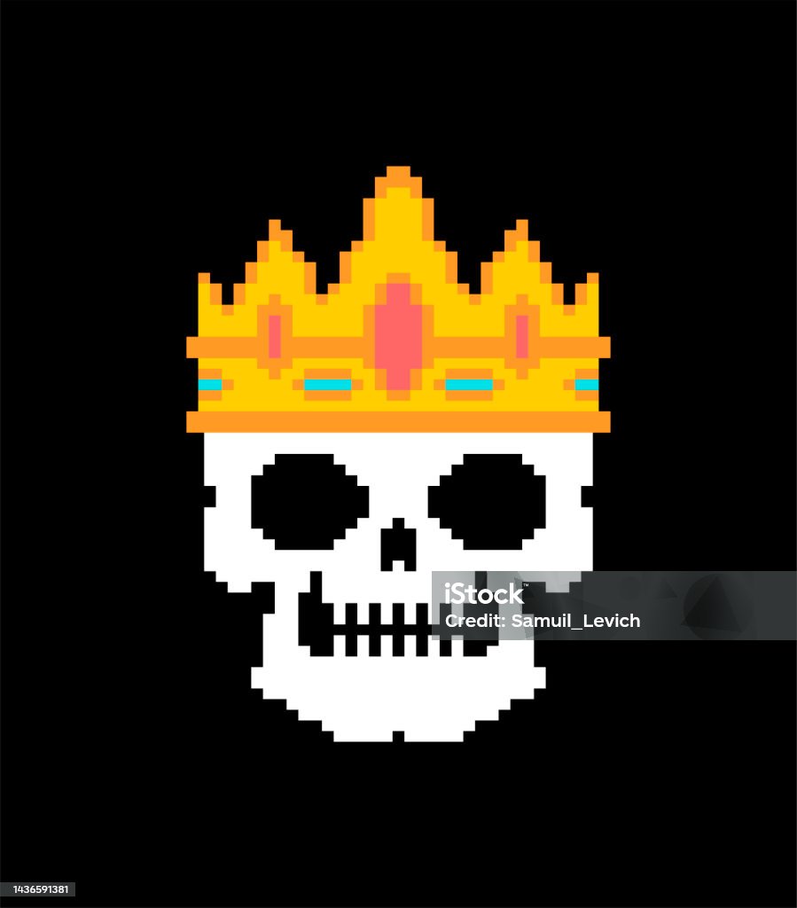 Vua Đầu Lâu Pixel Art8 Bit Đầu Bộ Xương Trong Vương Miện Pixelated ...