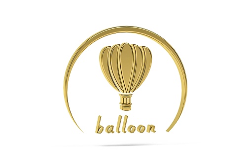 Golden 3d hot air balloon icon isolated on white background - 3d render