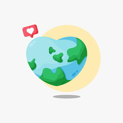 Heart shaped cartoon earth icon