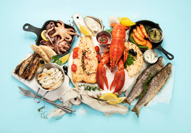 istock Various seafood and fishes dishes 1436596110