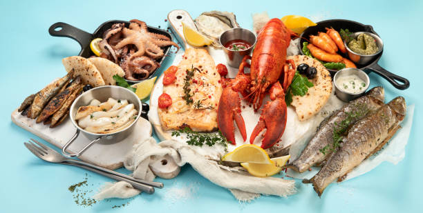 istock Various seafood and fishes dishes 1436596885