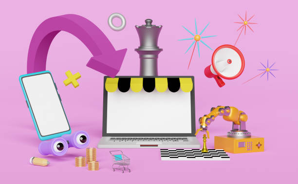 istock computer laptop with robot arm and smartphone in pink background , Business Strategy with digital marketing plan concept ,3d rendering 1436600359