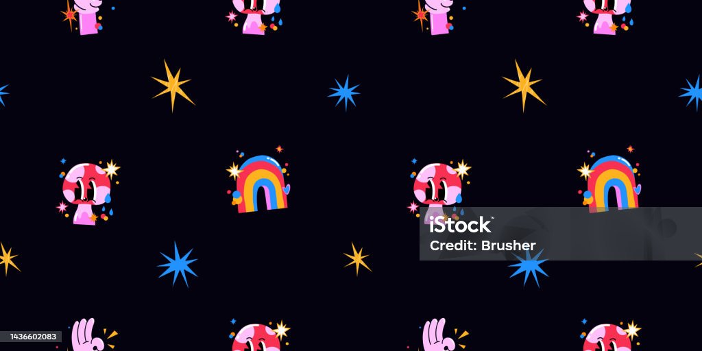 Raster Illustration Seamless Background Pattern Bright Hand Drawn ...