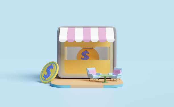 istock store front with coffee table, coin, money bag isolated in blue pastel composition ,Startup franchise business concept ,3d illustration or 3d render 1436603836