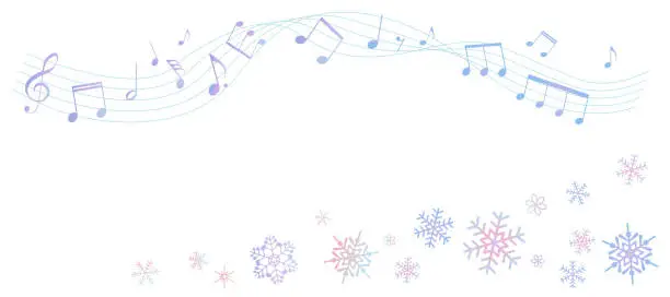 Vector illustration of Pale tone gradation snowflake and sheet music background illustration