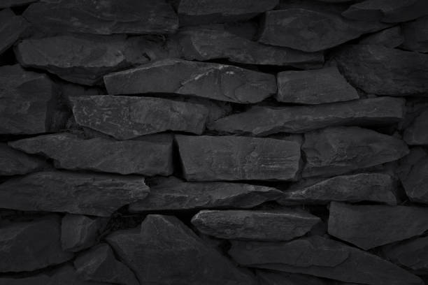 istock Dark grey black slate texture with high resolution, pattern of stone brick wall for background and design art work. 1436608468