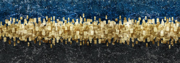 Digital drawing 3d art. Golden, blue, and black background. canvas wall art decor