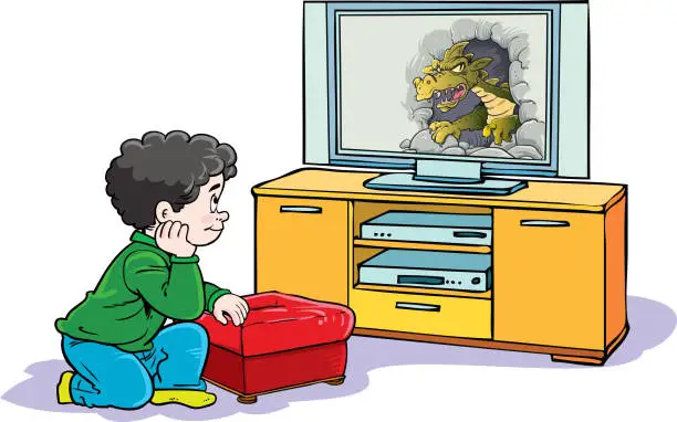 Vector illustration of The boy is watching TV