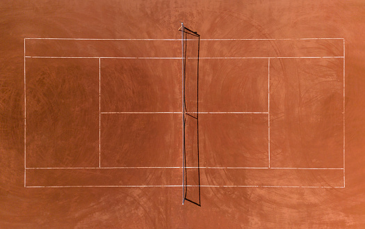 Aerial view of blue and green tennis hard court.