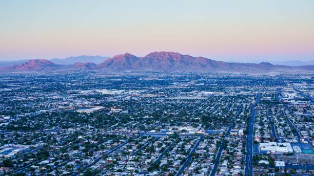 istock Bird's-eye view of a townscape during a sunrise 1436621966