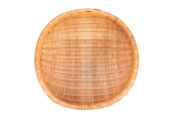 istock Top view bamboo basket isolated on white background. Bamboo wood weave tray isolated 1436623733