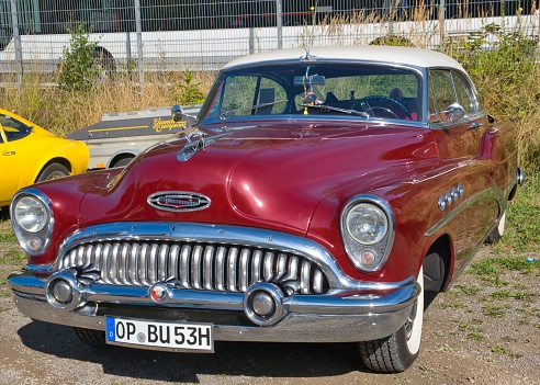 Burscheid, Germany – August 21, 2022: Buick roadmaster from 1953, diagonal front view