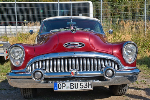 Burscheid, Germany – August 20, 2022: red 1953 Buick roadmaster , front view
