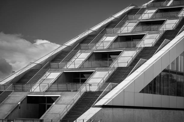 Hamburg, Germany – May 27, 2022: A grayscale shot of docklands in Hamburg, Germany