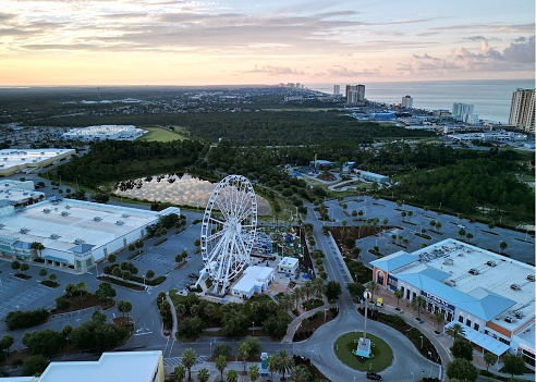 Panama City Beach, United States – September 09, 2022: A birds eye of a Ferris wheel in Panama city beach, Florida
