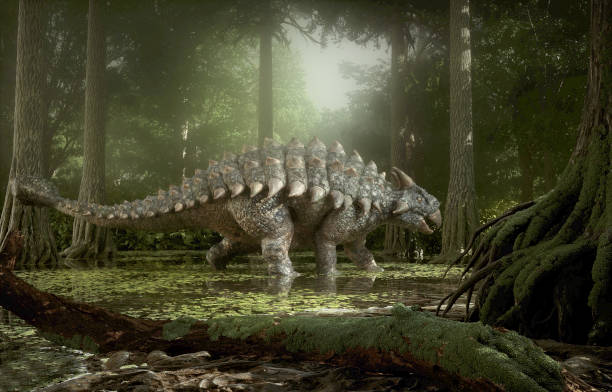dinosauro ankylosaurus nella foresta. - stegosauro foto e immagini stock