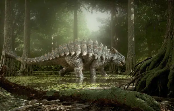 Dinosaur Ankylosaurus in the forest. This is a 3d render illustration