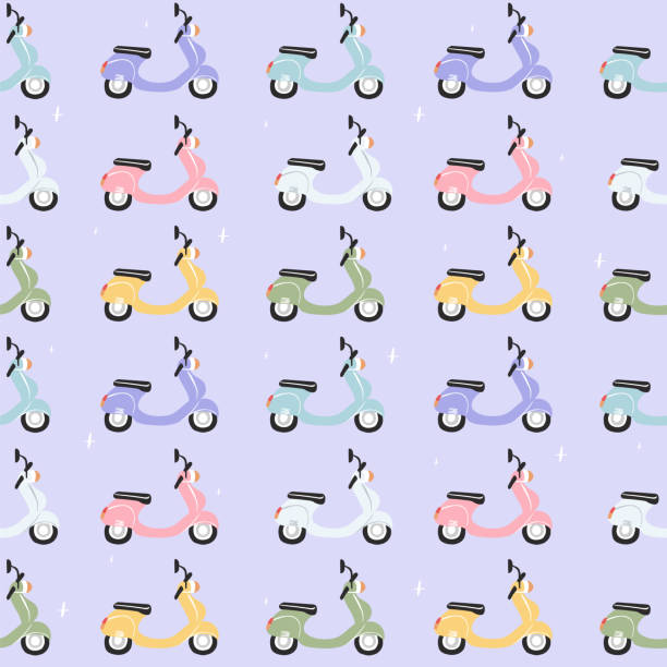 ilustrações de stock, clip art, desenhos animados e ícones de vespa scooter seamless pattern. cute background wallpaper. perfect for creating fabrics, textiles, wrapping paper, and packaging. - vespa scooter