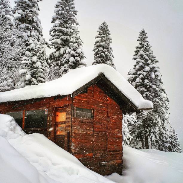 istock Wooden hut covered by snow in a forest 1436632267