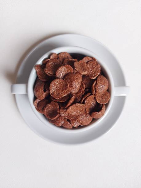 Choco cereal in ceramic bowl.
