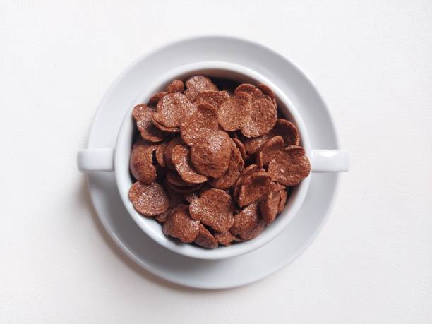 Choco cereal in ceramic bowl.