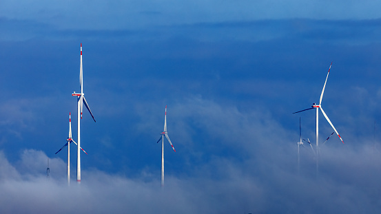 Eisenach, Thuringia, Germany - October 19, 2022: wind energy in the clouds at eisenach germany