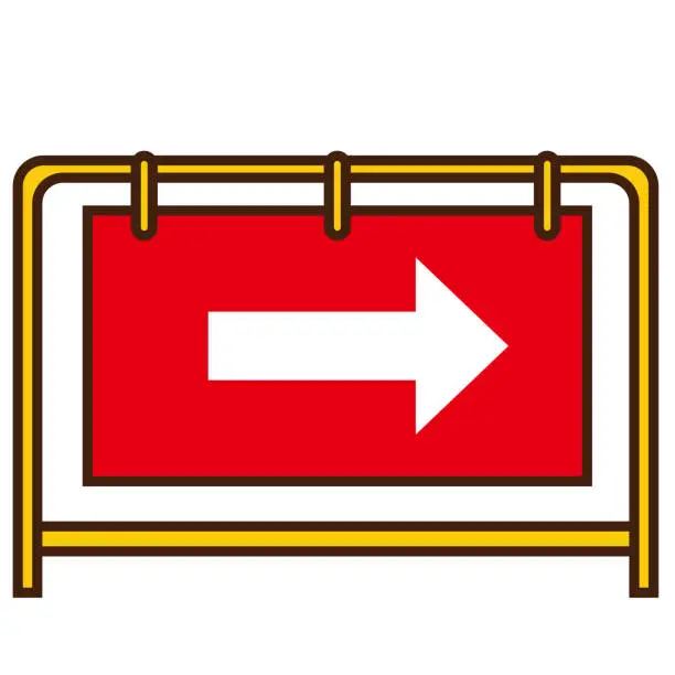 Vector illustration of Arrow sign, direction of travel. Signs at construction sites.