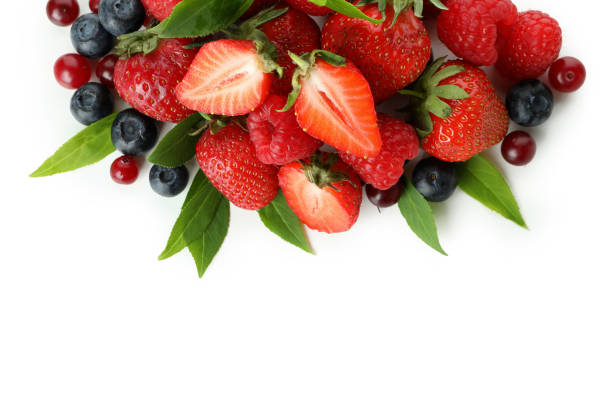 istock Delicious berry mix isolated on white background 1436641859