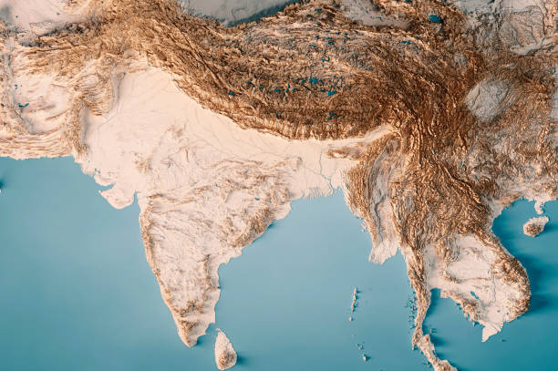 india topographic map horizontal 3d render neutral - india map cartography topographic map imagens e fotografias de stock