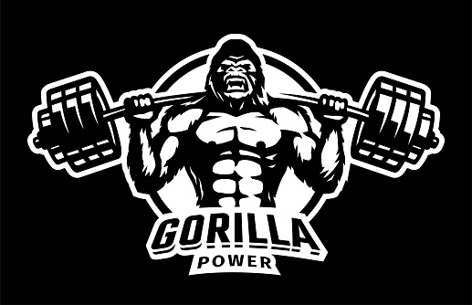 Gorilla with a barbell . Bodybuilding and fitness symbol. Vector illustration.