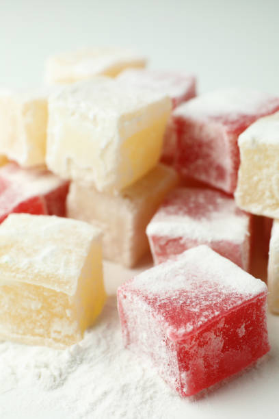 istock Delicious turkish delight cubes, close up and selective focus 1436648952