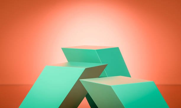 istock green diagonal geometric abstract podiums on red background. 1436650264