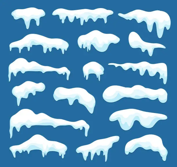 Vector illustration of White snow caps set on blue background