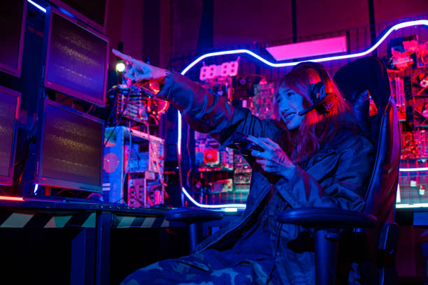 istock Gamer using joystick controller for virtual tournament plays online video game 1436657414