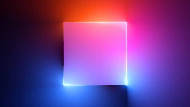 istock 3d render, abstract colorful neon background with square frame. Simple geometric shape, blank banner 1436657619