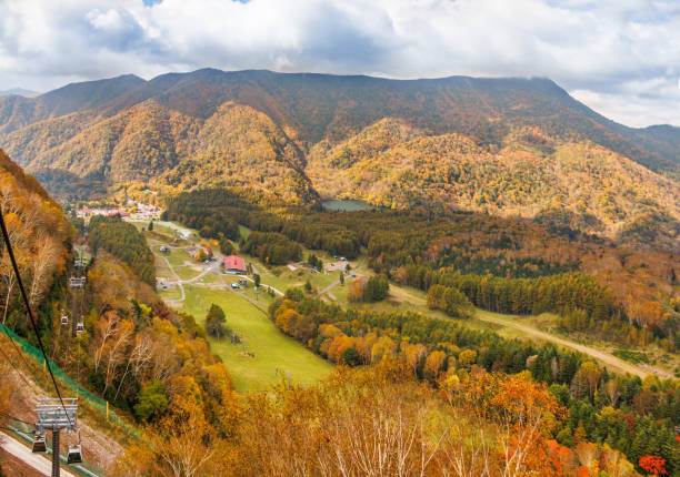 paysage de montagne avec des feuilles d’automne vues du mont nikko-shirane - nikko asia japan natural landmark photos et images de collection