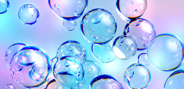 istock 3d render, abstract blue background, air bubbles, wallpaper with glass balls 1436659411