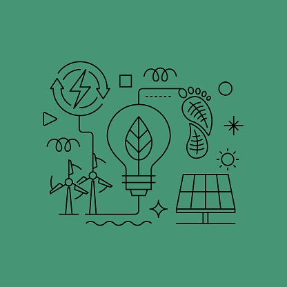 Green Energy Related Vector Banner Design Concept, Modern Line Style with Icons